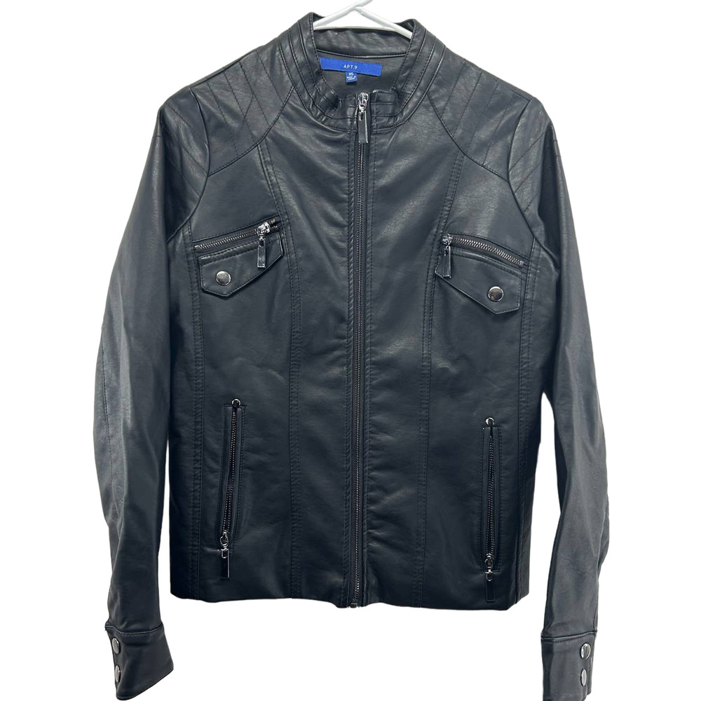 EUC Apt 9 Faux Leather Moto Black Jacket Women's XS